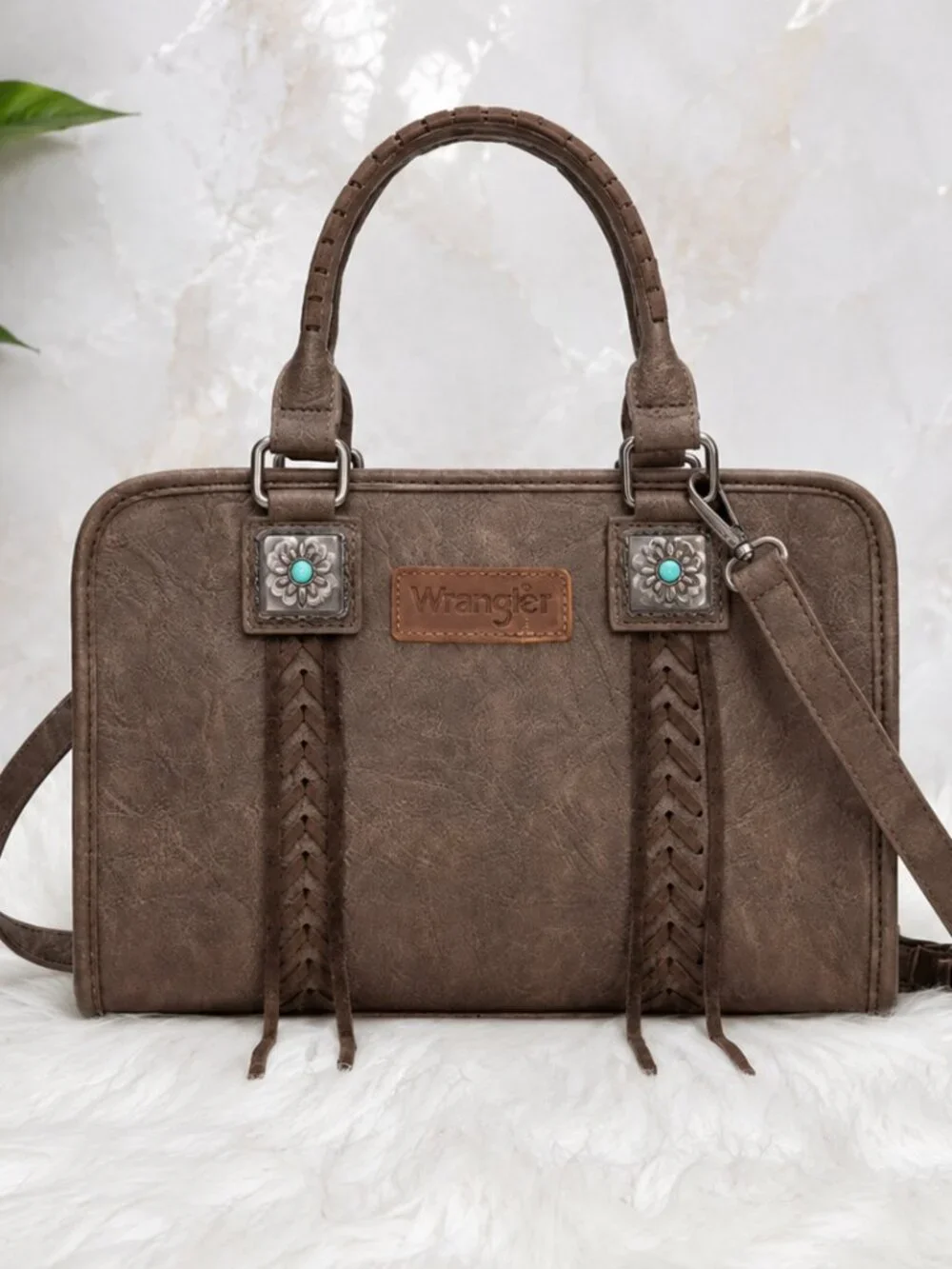 Wrangler Western Satchel Crossbody Bag – Braided Detail with Turquoise NWT